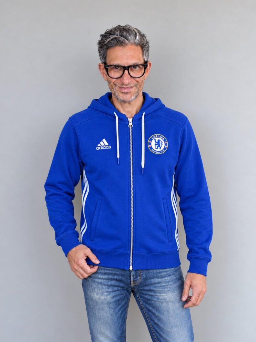 Adidas Chelsea FC Men's Royal Blue Full Zip Hoodie Sweatshirt Small